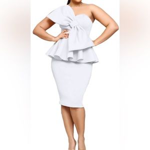 Medium One Shoulder Sleeveless Bow Club Ruffle Peplum